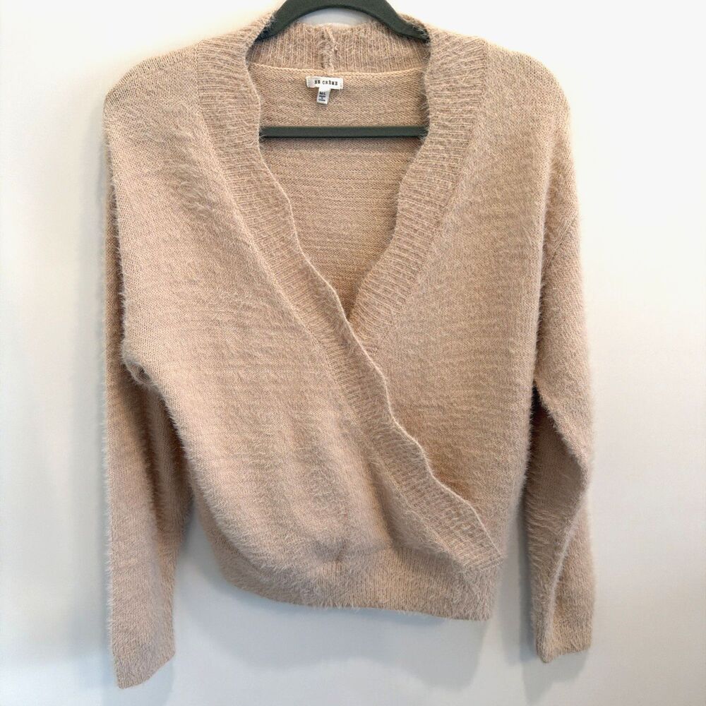 Anthropologie En Creme Ballerina Pink Eyelash Wrap Sweater Sz M / L Balletcore